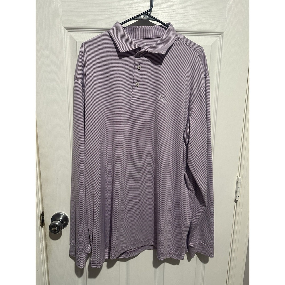 Rhoback The Big Easy Long Sleeve Performance Polo Purple And White Stripes XXL